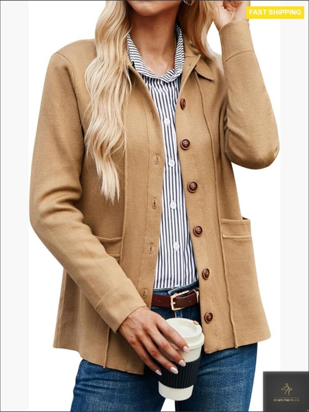 Knit Cardigan Blazer Button Down Jacket Long Sleeve Casual Chic Sweater